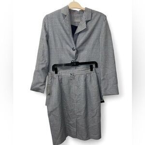 Vintage 90s Savion blue/grey‎ checkered skirt suit Size 12